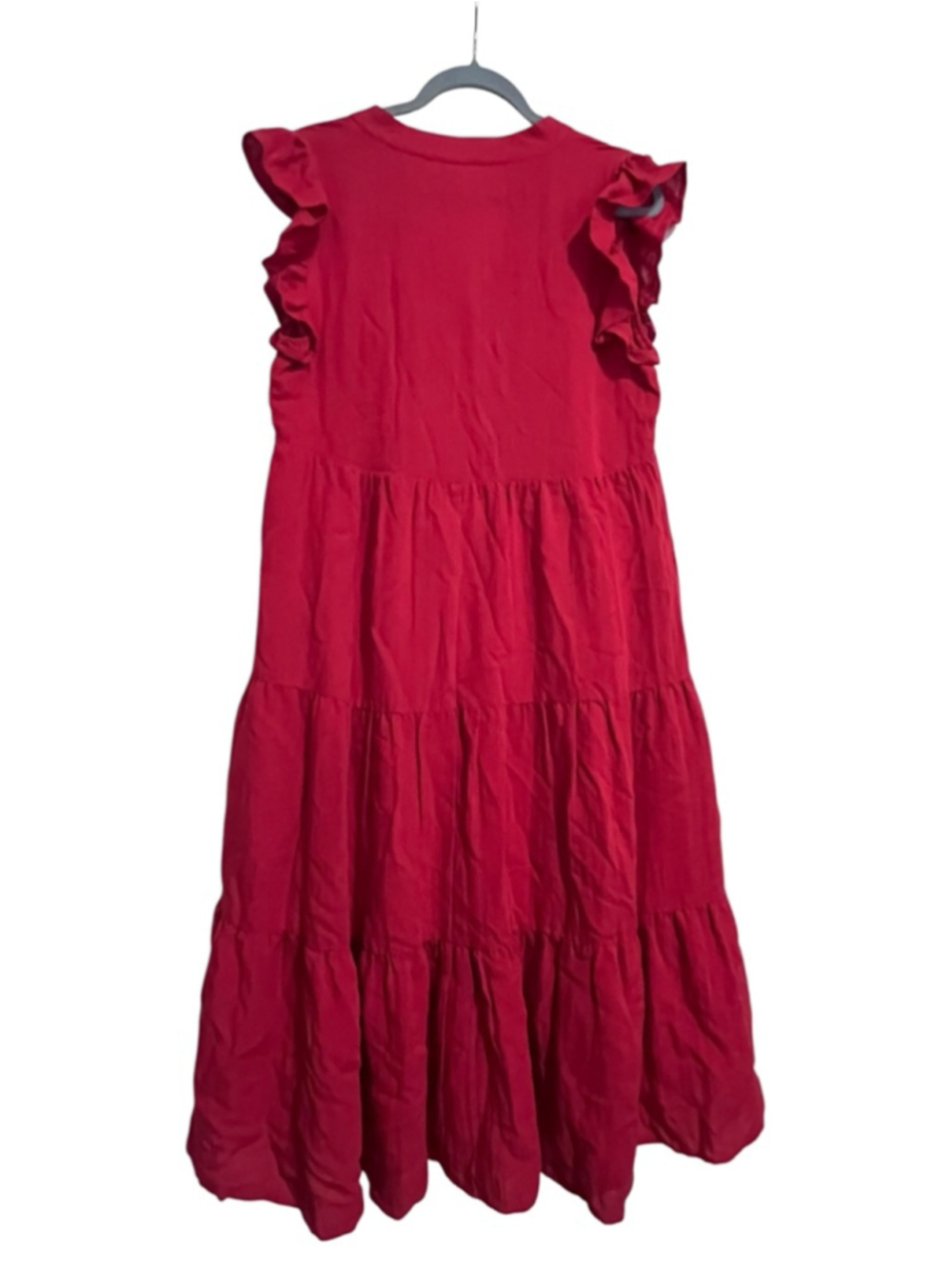 EUC Women's entro Red Tiered Ruffle Sleeve Maxi Dress M - Picture 2 of 7